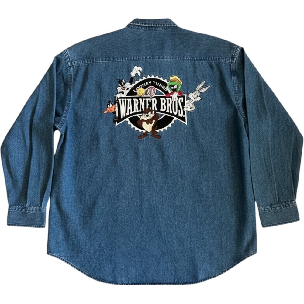 Vintage 1999 Warner Bros Studio Store Looney Tunes Denim Shirt XL Embroidered